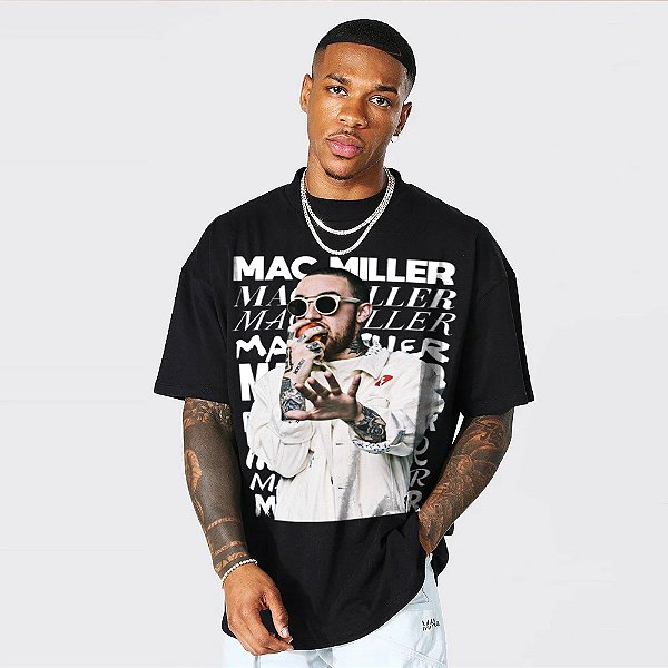 Camiseta Oversized Streetwear Masculina/Feminina Bootleg Mac Miller 2 - Preto