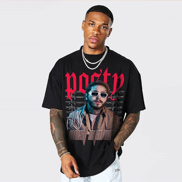 Camiseta Oversized Streetwear Masculina/Feminina Posty Malone - Preto