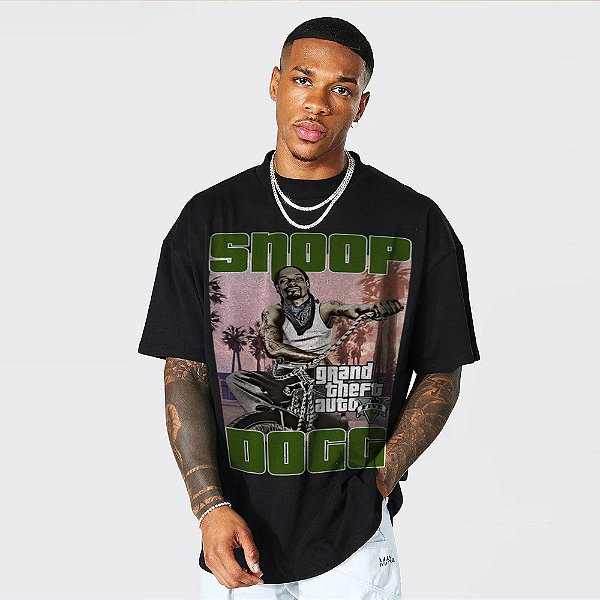 Camiseta Oversized Streetwear Masculina/Feminina Snoop Dogg GTA - Preto