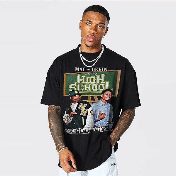 Camiseta Oversized Streetwear Masculina/Feminina Snoop Dogg Whiz Khalifa - Preto