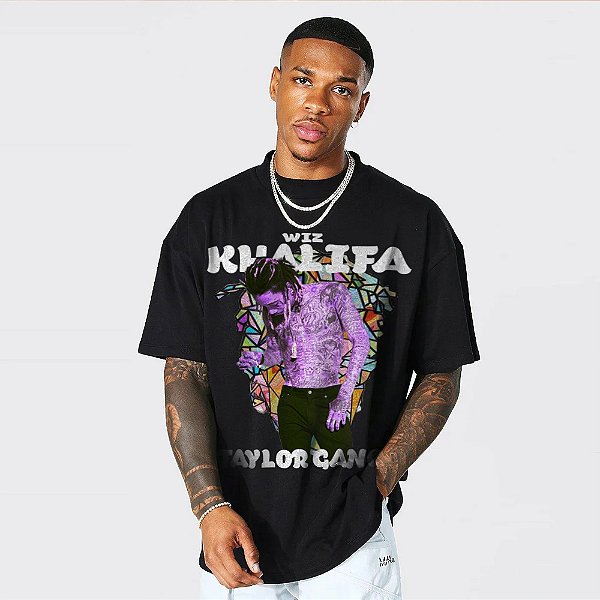 Camiseta Oversized Streetwear Masculina/Feminina Wiz Khalifa Taylor Gang - Preto