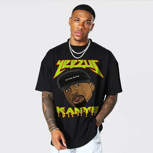 Camiseta Oversized Streetwear Masculina/Feminina Kanye West Yeezuz - Preto