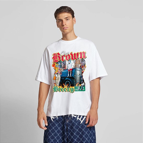Camiseta Oversized Masculina/Feminina Bootleg Chris Brown Breezy - Preto