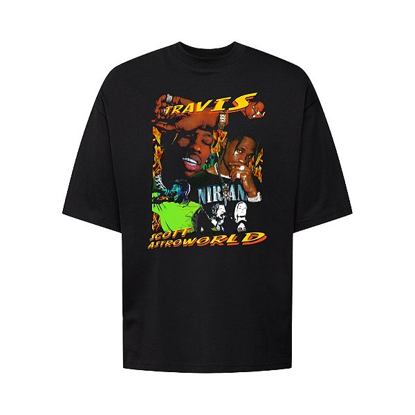Camiseta Oversized Streetwear Masculina Bootleg - Travis Scott Astroworld