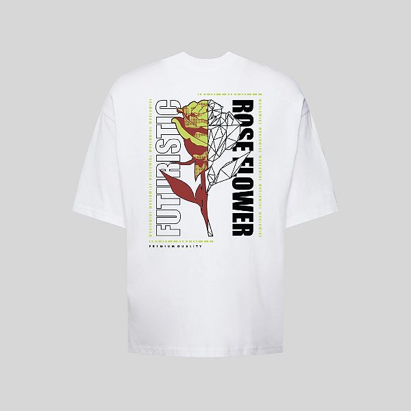Camiseta Oversized Streetwear Masculina Estampa Costas Futurist Rose Flower