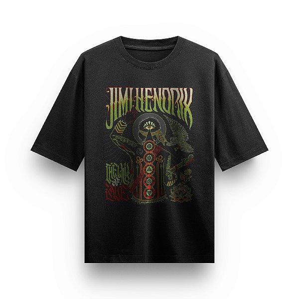 Camiseta Oversized Bandas de Rock Camisa JIMIHENORIX Blusa Clássica Premium