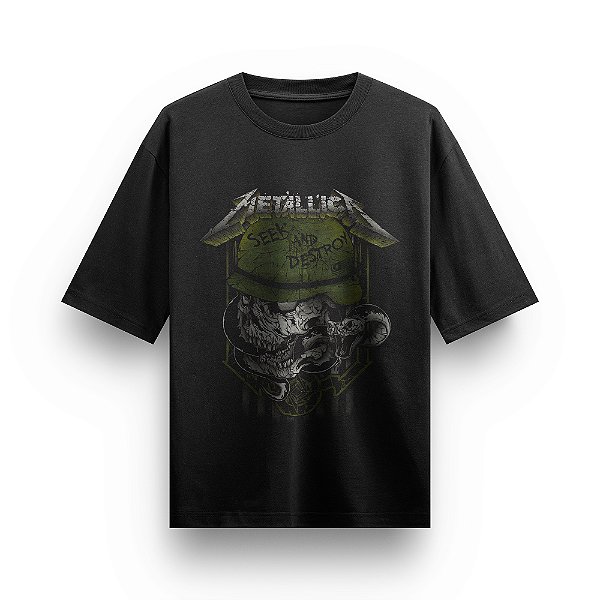 Camiseta Oversized Bandas de Rock Banda Metallica Seek and Destroy
