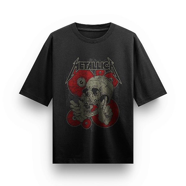 Camiseta Oversized Bandas de Rock Metallica Clássica Black