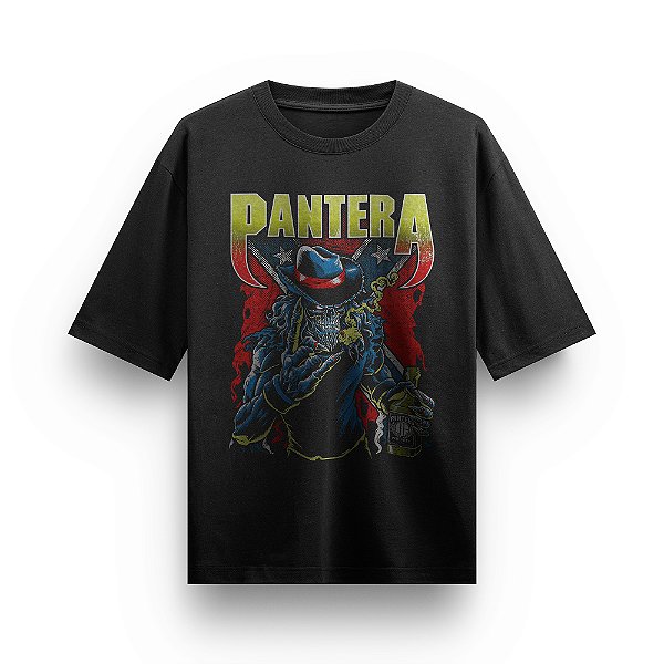 Camiseta Oversized Bandas de Rock Pantera Heavy Metal Camisa Preta Unissex