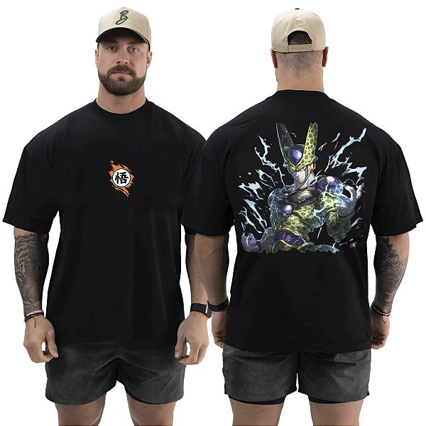 Camiseta Oversized Masculina Larga Para Treino e Academia - Dragon Ball Cell-01