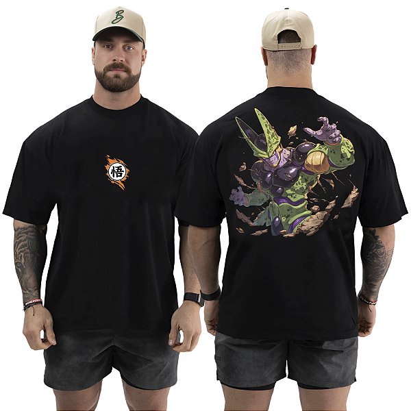 Camiseta Oversized Masculina Larga Para Treino e Academia - Dragon Ball Cell-02