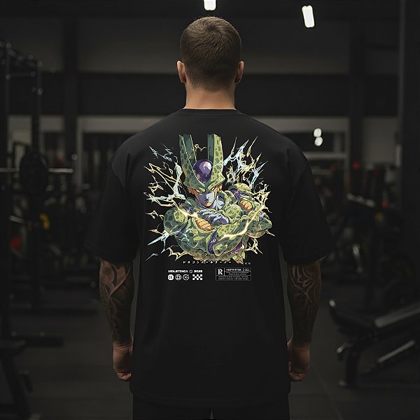 Camiseta Oversized Masculina Larga Para Treino e Academia - Dragon Ball Cell-02
