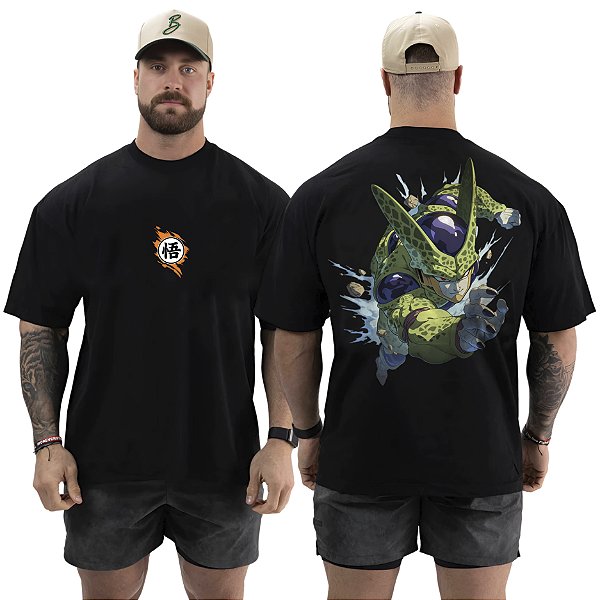 Camiseta Oversized Masculina Larga Para Treino e Academia - Dragon Ball Cell-03