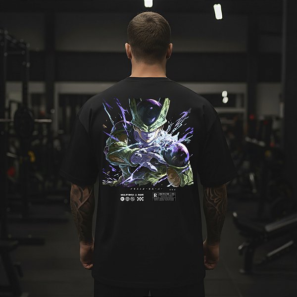 Camiseta Oversized Masculina Larga Para Treino e Academia - Dragon Ball Cell-03