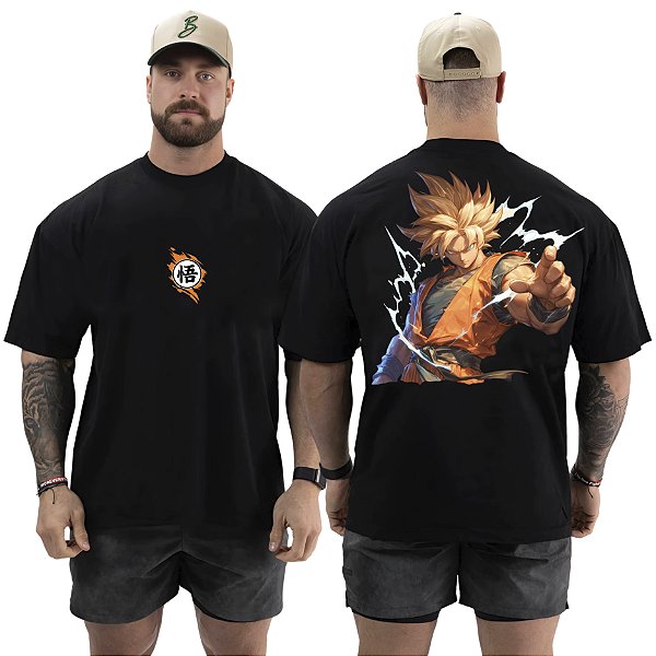 Camiseta Oversized Masculina Larga Para Treino e Academia - Dragon Ball Goku-02
