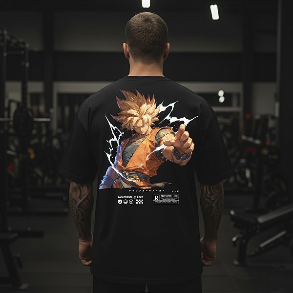 Camiseta Oversized Masculina Larga Para Treino e Academia - Dragon Ball Goku-02