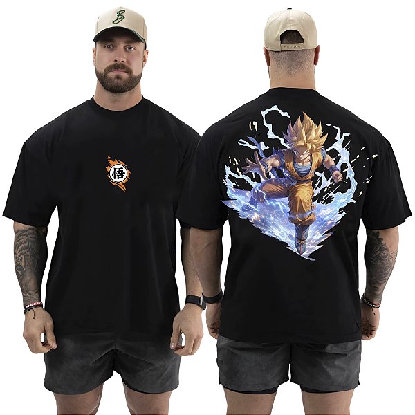 Camiseta Oversized Masculina Larga Para Treino e Academia - Dragon Ball Goku-05