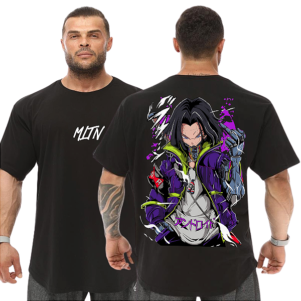 Camiseta Oversized Masculina Larga Para Treino e Academia - Dragon Ball Androide 17