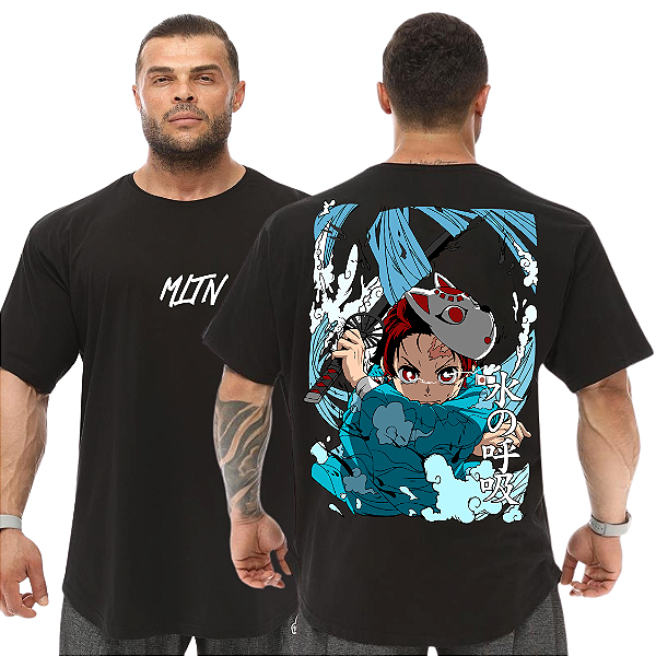 Camiseta Oversized Masculina Larga Para Treino e Academia - Demon Slayer Tanjirō Kamado-02