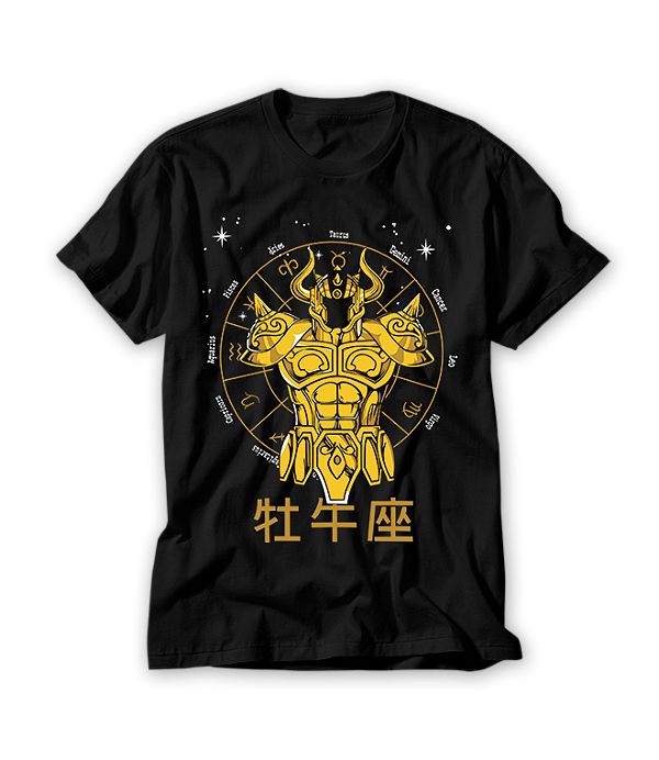 Camiseta Anime Zodíaco Touro Constelações Ouro Armaduras Cosmos #129
