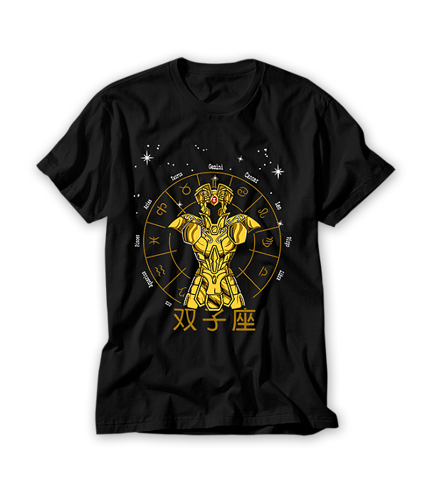 Camiseta Anime Zodíaco Gêmeos Constelações Ouro Armaduras Cosmos #123