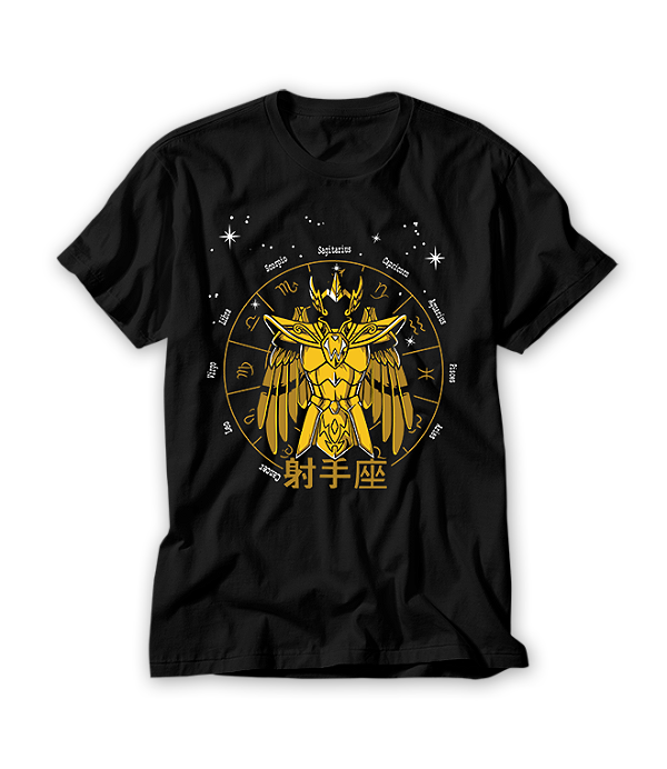 Camiseta Anime Zodíaco Sagitário Constelações Ouro Armaduras Cosmos #127