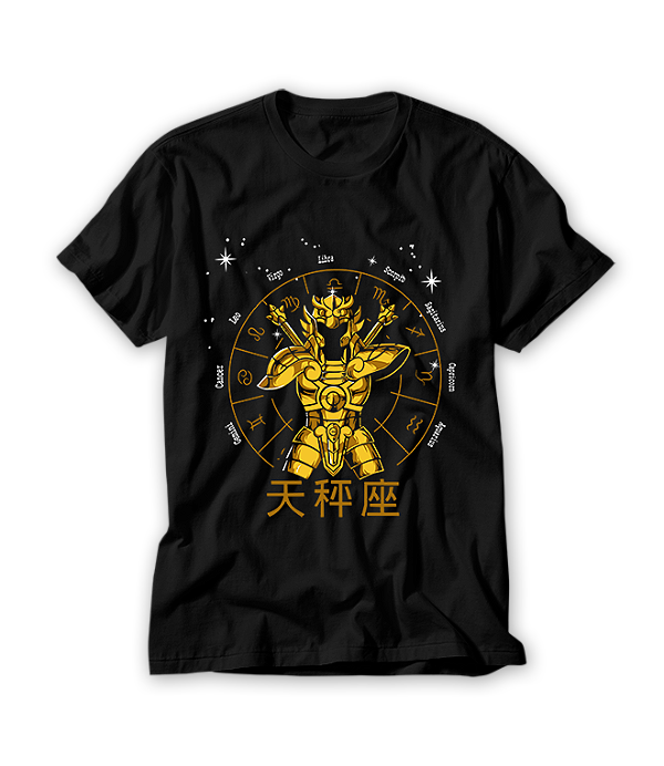 Camiseta Anime Zodíaco Libra Constelações Ouro Armaduras Cosmos #125