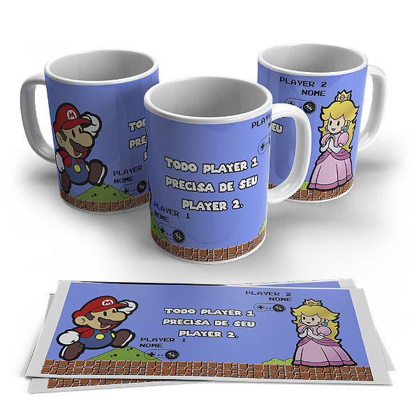 Caneca dia dos namorados Mario Bowser e Peach #185