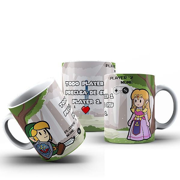 Caneca Gamer Dia dos Namorados Zelda Link casal gamer #497
