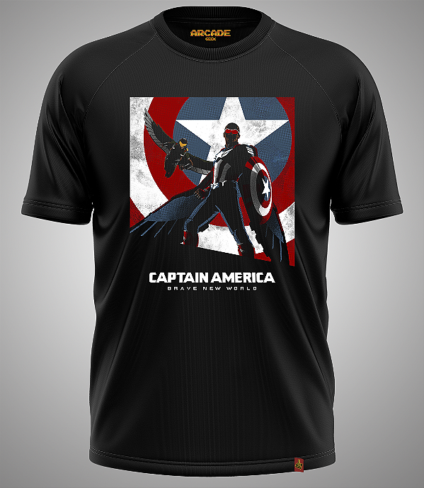 Camiseta Capitão Brave New World América Falcão Sam Wilson Filmes Heróis #513