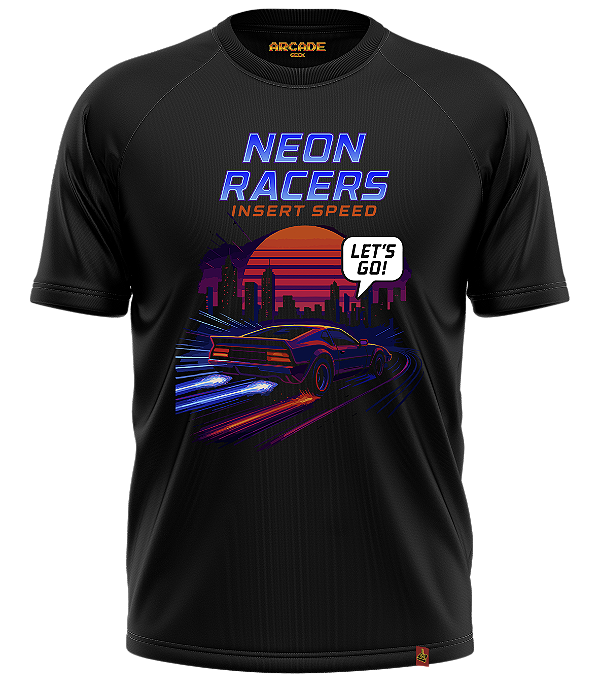 CAMISETA ARCADE GEEK GAMER CORRIDA NEON RACERS INSERT SPEED LETS GO GEAR #523