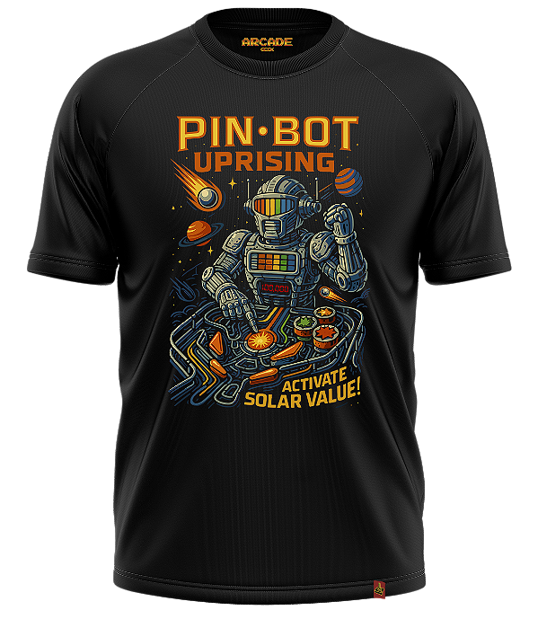 CAMISETA ARCADE GEEK GAMER PINBALL BOT UPRISING ACTIVATE SOLAR VALUE RETRO NERD FLIPERAMA #534