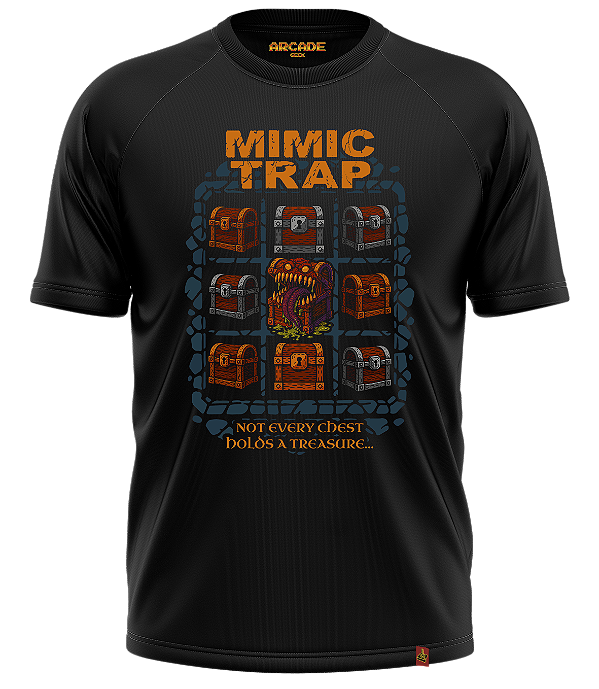 Camiseta Arcade Geek RPG Mimic Trap Chest Treasure Baú Tesouro #541