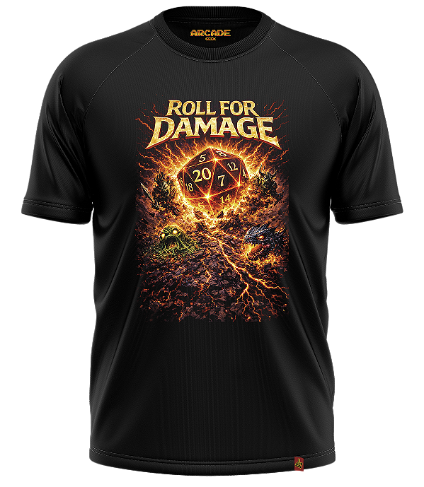 CAMISETA ARCADE GEEK NERD HEAVY METAL GAMER RPG ROLL FOR DAMAGE D20 #549