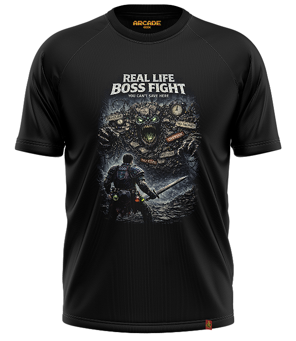 CAMISETA ARCADE GEEK NERD HEAVY METAL GAMER REAL LIFE BOSS FIGHT #551