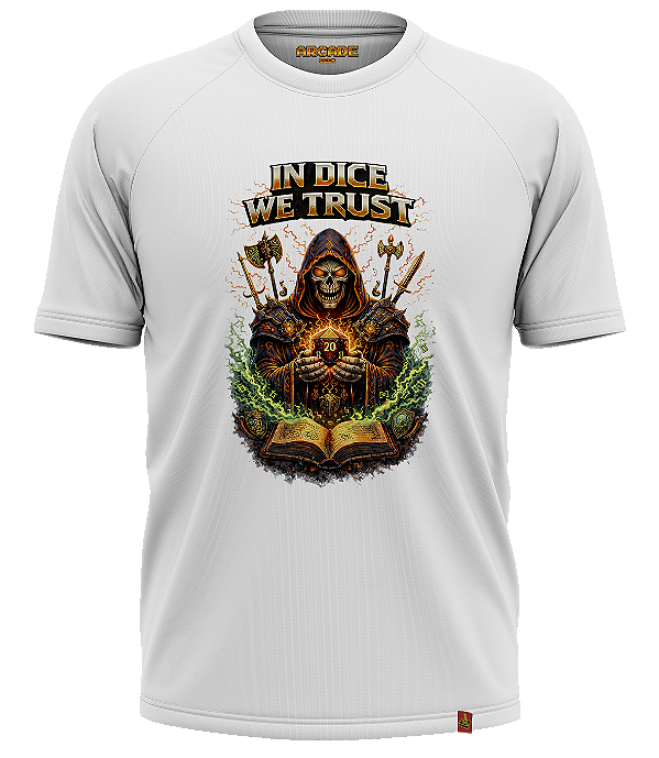 CAMISETA ARCADE GEEK NERD HEAVY METAL GAMER RPG IN DICE WE TRUST #556