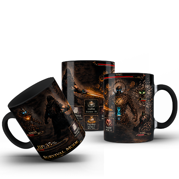 Caneca Coleção 30+ Gamer Life Save point Player inventory select Curvivle mode Retro Arcade Geek