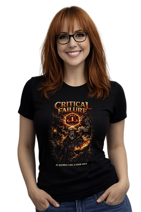 Camiseta RPG D20 Critical Failure Mago Fantasia Nerd Gamer roll for adventure
