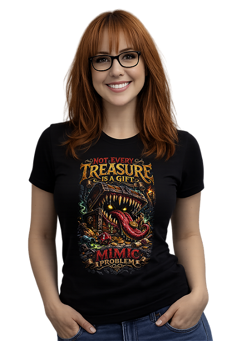 Camiseta RPG D20 Mimic Baú Monstro Fantasia Chest Gamer Geek Nerd roll for adventure