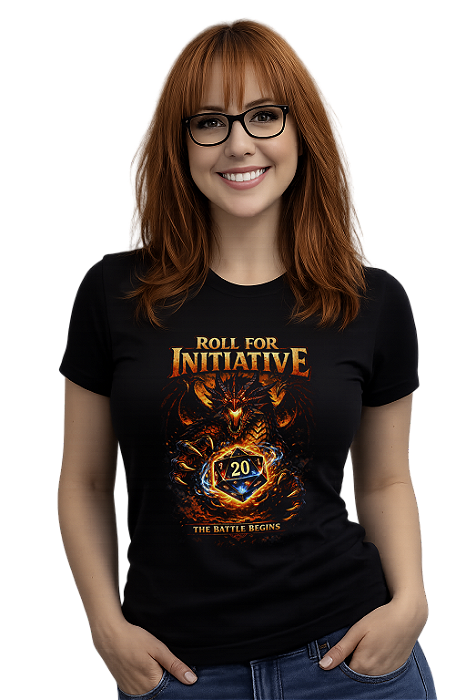 Camiseta RPG Dragão D20 Roll For Initiative Fantasia Nerd Geek roll for adventure