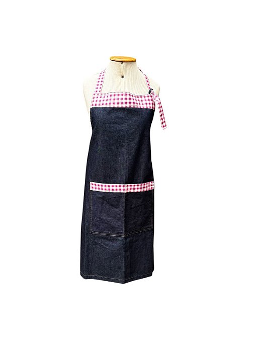 Avental jeans com detalhes Xadrez em rosa