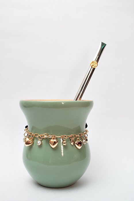 Kit chimarrão - Cuia de madeira, Choker e bomba - Verde Militar