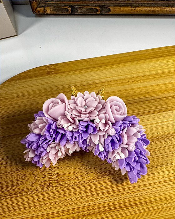 Tapa Erva Biscuit Lilás & Rosa c\ Margaridas Folhas Douradas