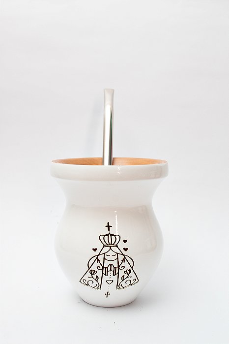 Kit Chimarrão - Cuia Nossa Senhora Aparecida com Bomba Inox