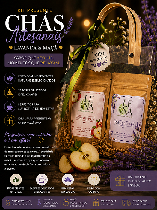 Kit Presente Chá Artesanal – Prosa de Lavanda+ Prosa de Maçã