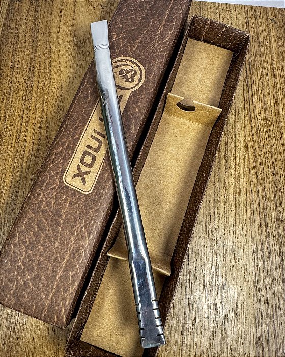 Bomba Inox de Tereré 21cm Lisa com Ponta Curvada