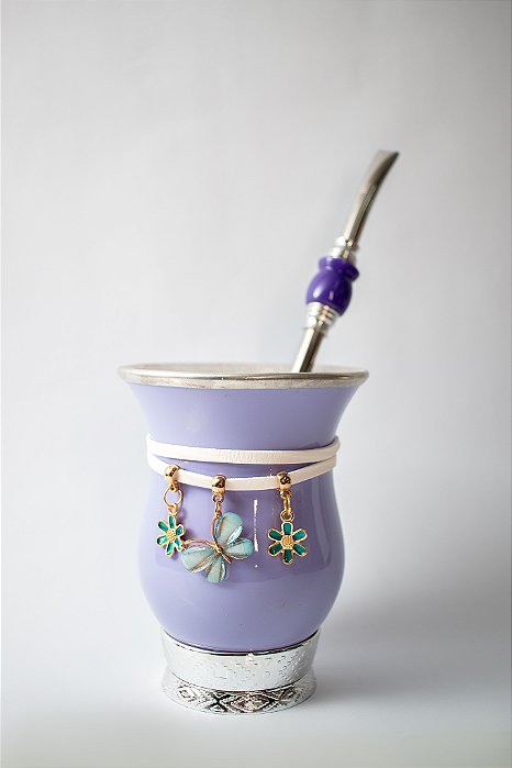 Cuia de Chimarrão - Lilás c/ Choker e Bomba em inox