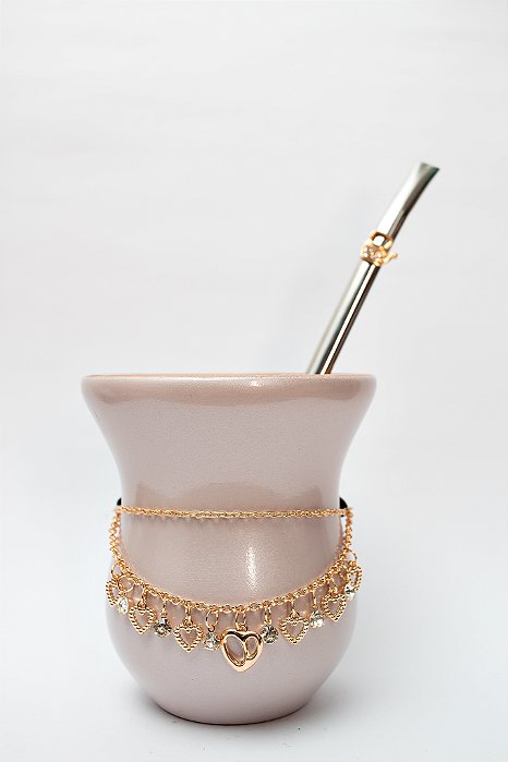 Kit Chimarrão - Cuia Perolada c/ Choker e Bomba