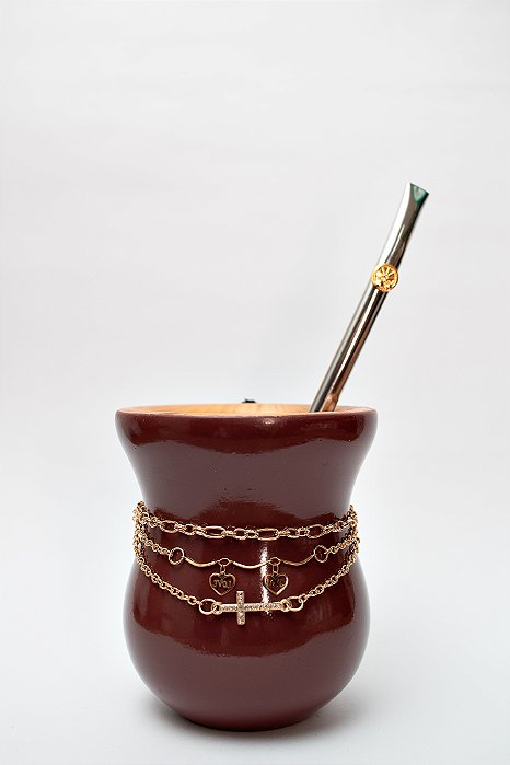 Kit Chimarrão - Cuia Vermelhas c/ Choker e Bomba