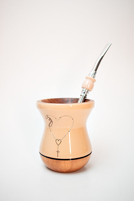 Kit Chimarrão - Cuia de madeira Nude, com terço e bomba inox